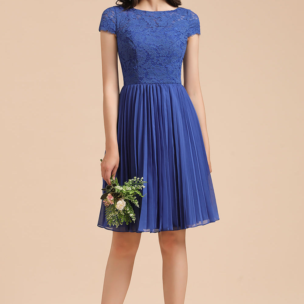 Short A-Line Lace Sleeve Royal Blue Bridesmaid Dress with Sleeves Short A-Line Lace Sleeve Royal Blue Bridesmaid Dress with Sleeves