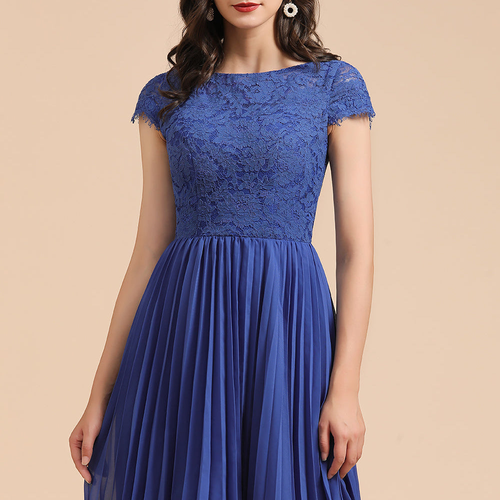 royal blue bridesmaid dresses with lace Lace A-Line Bateau Neck Chiffon Long Bridesmaid Dress in Royal Blue, Royal Blue / 26
