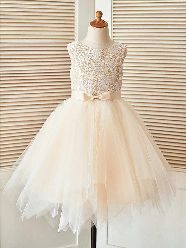 Short A-Line Lace Tulle Sleeveless Scoop Neck Pageant Flower Girl Dres ...
