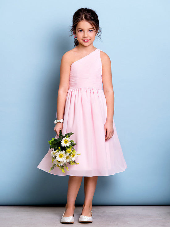 Short A-Line One Shoulder Flower Girl Dresses Chiffon Junior Bridesmaid Dress-BIZTUNNEL