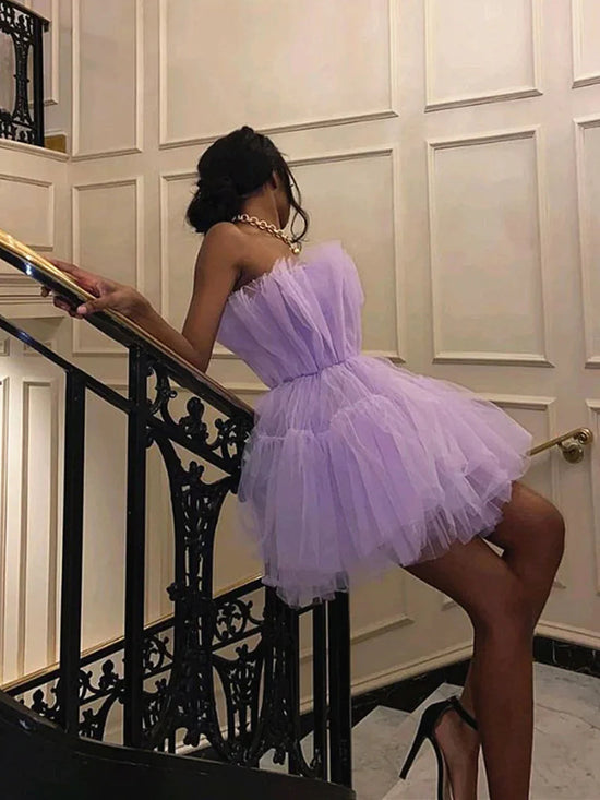 Charger l&amp;#39;image dans la galerie, Short A-line Princess Strapless Tulle Prom Homecoming Dresses-BIZTUNNEL
