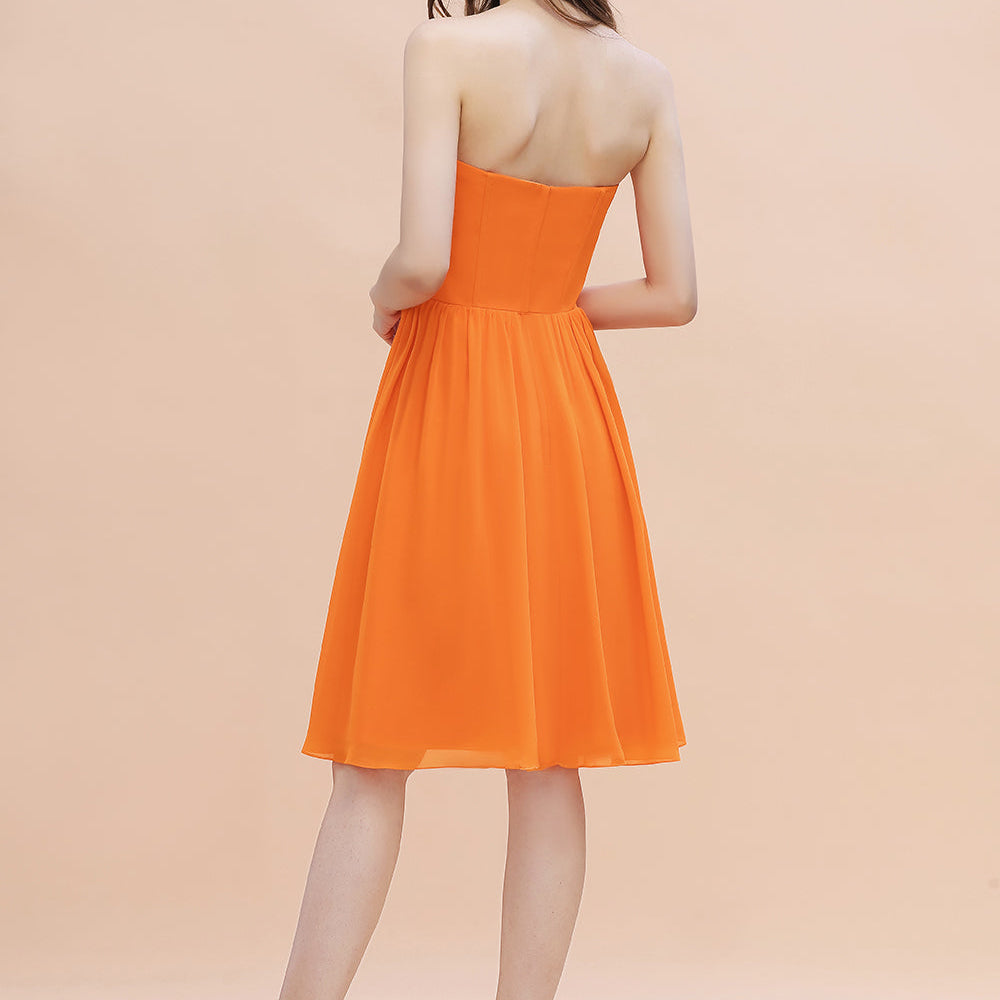 short orange chiffon dress BABARONI BABARONI Chiffon Orange Bridesmaid Dresses V-neck Knee-length Sleeveless Ruffle A-line, Orange / US0