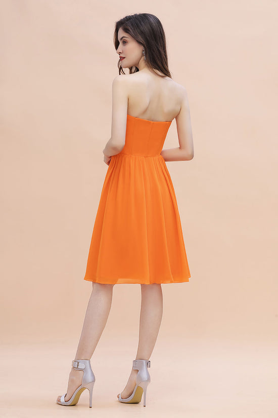 Short A-Line Strapless Sequins Chiffon Orange Bridesmaid Dress-BIZTUNNEL