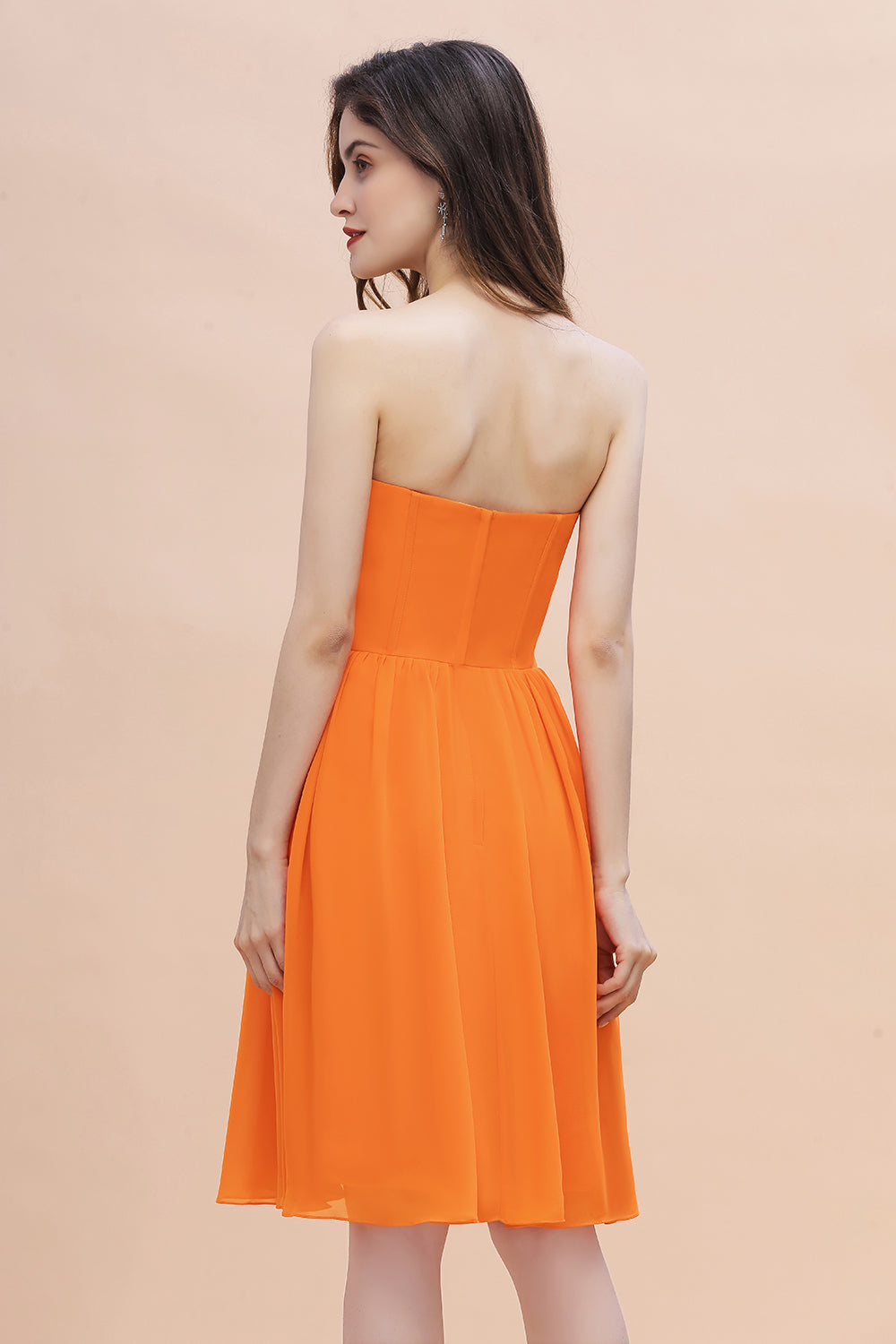 short orange chiffon dress BABARONI BABARONI Chiffon Orange Bridesmaid Dresses V-neck Knee-length Sleeveless Ruffle A-line, Orange / US0