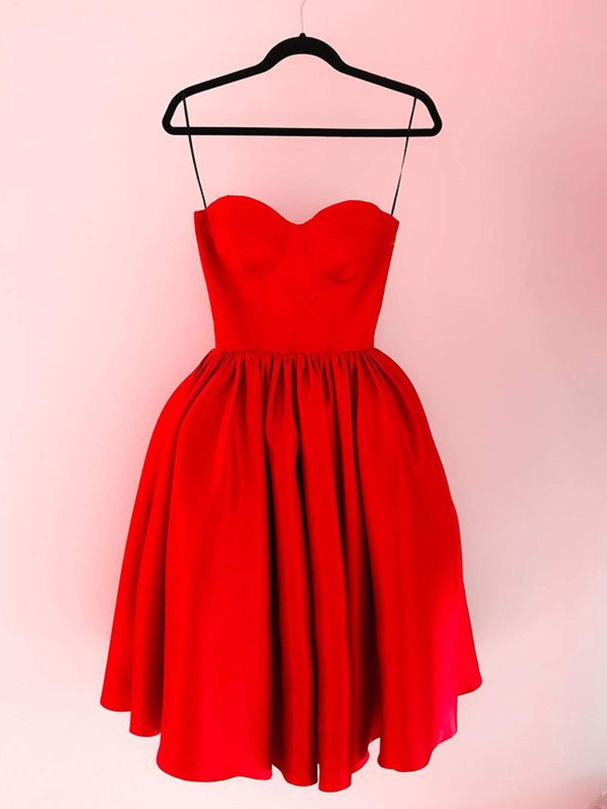Short A-line Sweetheart Satin Prom Dress Red Formal Graduation Evening Dresses-BIZTUNNEL
