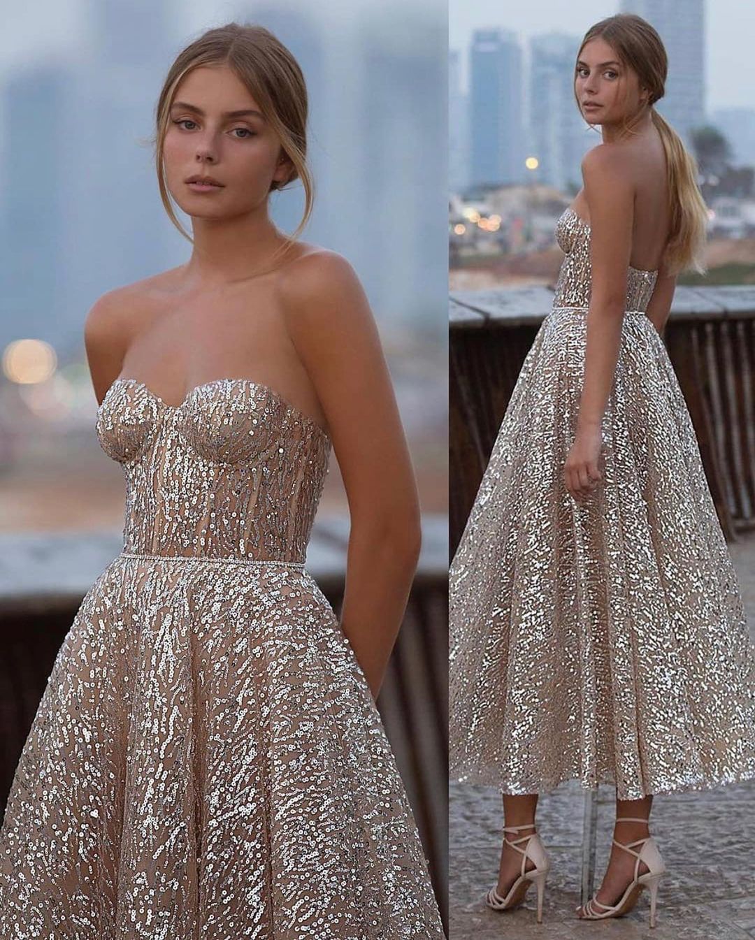Load image into Gallery viewer, Short A-Line Sweetheart Sequins Ankle-length Backless Prom Dress-BIZTUNNEL

