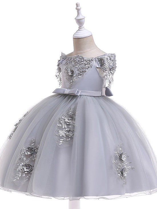 Charger l&amp;#39;image dans la galerie, Short A-Line Tulle Off The Shoulder Wedding Birthday Pageant Flower Girl Dresses with Sleeves-BIZTUNNEL
