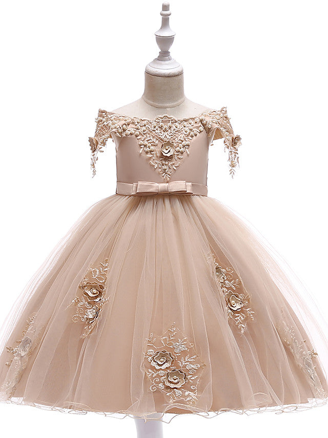 Charger l&amp;#39;image dans la galerie, Short A-Line Tulle Off The Shoulder Wedding Birthday Pageant Flower Girl Dresses with Sleeves-BIZTUNNEL
