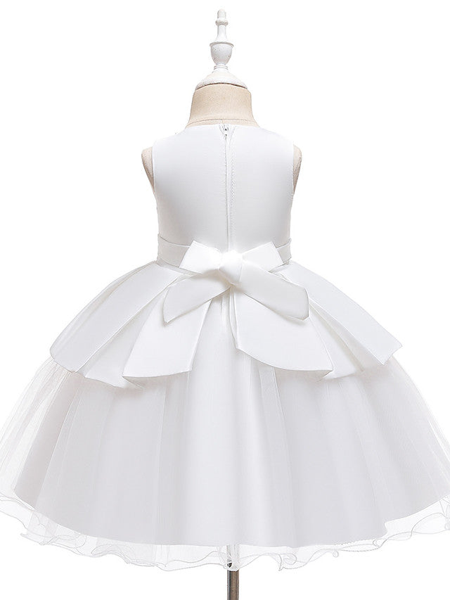 Short A-Line Tulle Satin Jewel Neck Wedding Party Communion Dresses-BIZTUNNEL