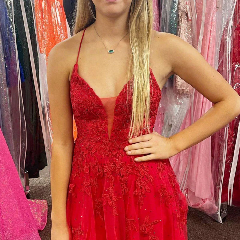 Short A-line V Neck Backless Lace Prom Dresses Red Formal Homecoming Dresses Short A-line V Neck Backless Lace Prom Dresses Red Formal Homecoming Dresses