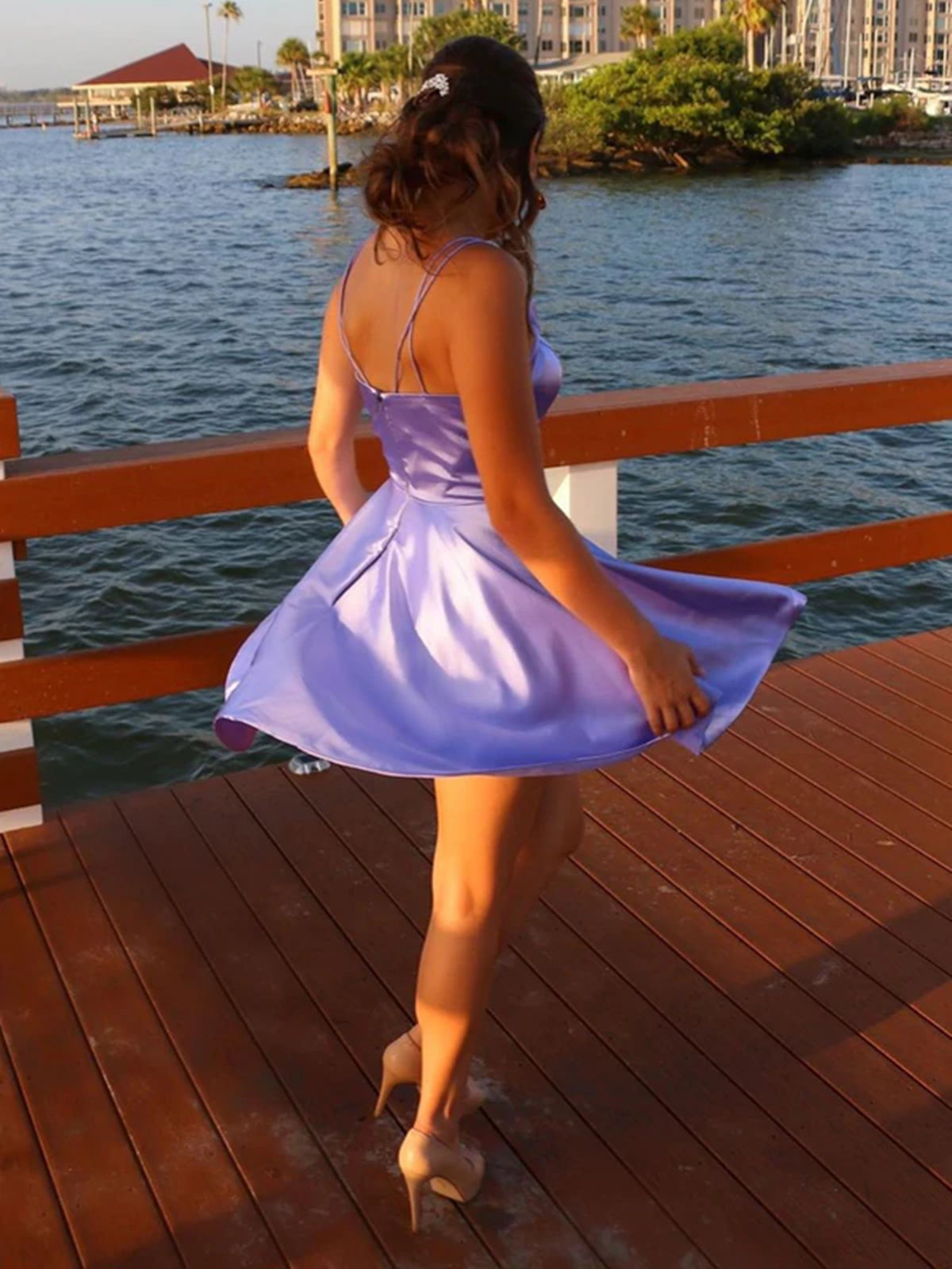 Short A-line V-neck Satin Prom Dress with Pockets Lilac Homecoming Dresses Short A-line V-neck Satin Prom Dress with Pockets Lilac Homecoming Dresses