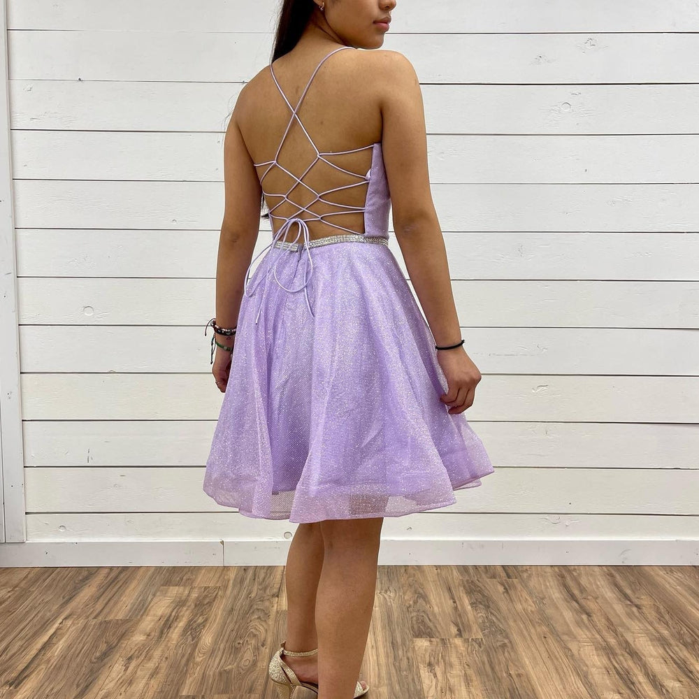 Short A-line V Neck Tulle Backless Prom Dresses Lilac Homecoming Dress – BIZTUNNEL