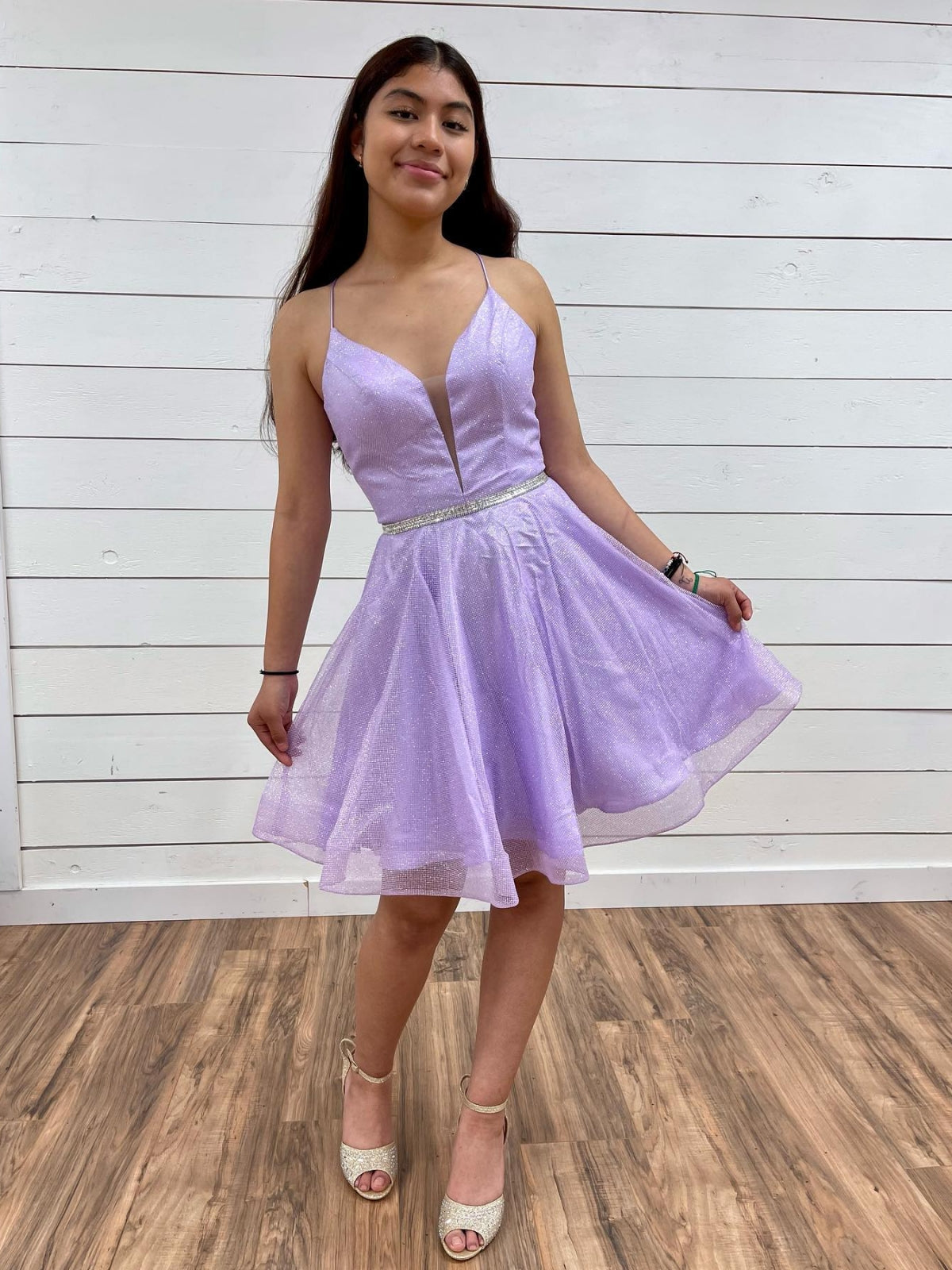 Charger l&amp;#39;image dans la galerie, Short A-line V Neck Tulle Backless Prom Dresses Lilac Homecoming Dresses-BIZTUNNEL
