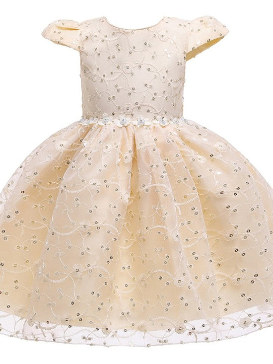 Short Ball Gown Tulle Cap Sleeve Jewel Neck Wedding Party Flower Girl Dresses-BIZTUNNEL