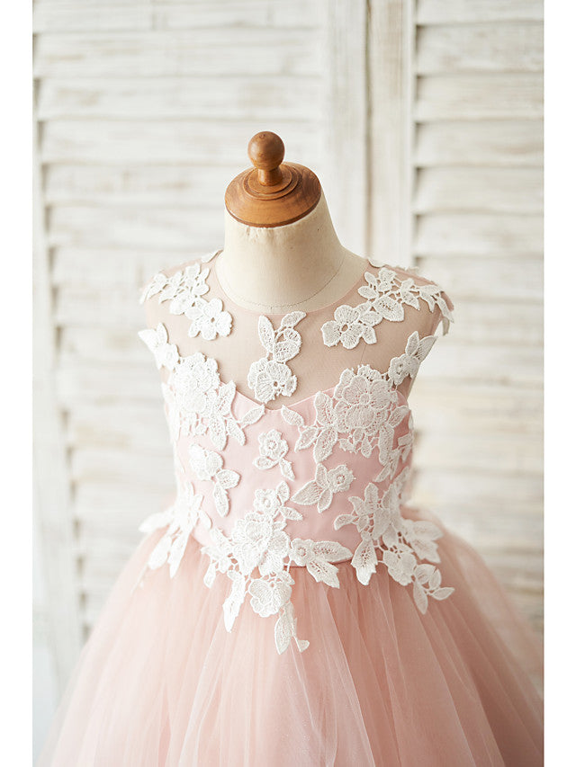 Charger l&amp;#39;image dans la galerie, Short Ball Gown Tulle Sleeveless Jewel Neck Wedding Birthday Flower Girl Dresses-BIZTUNNEL
