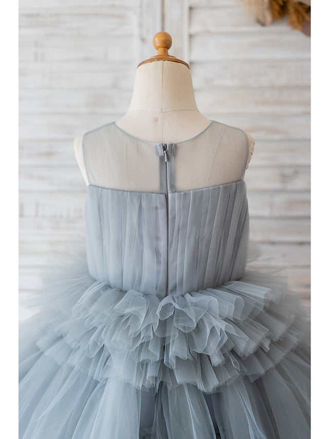 Short Ball Gown Tulle Sleeveless Jewel Neck Wedding Birthday Flower Girl Dresses-BIZTUNNEL