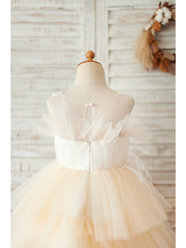 Short Ball Gown Tulle Sleeveless Jewel Neck Wedding Birthday Flower Girl Dresses-BIZTUNNEL