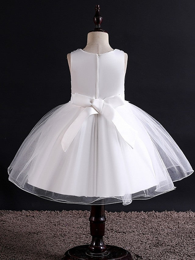Short Ball Gown Tulle Sleeveless Jewel Neck Wedding Party Flower Girl Dresses-BIZTUNNEL