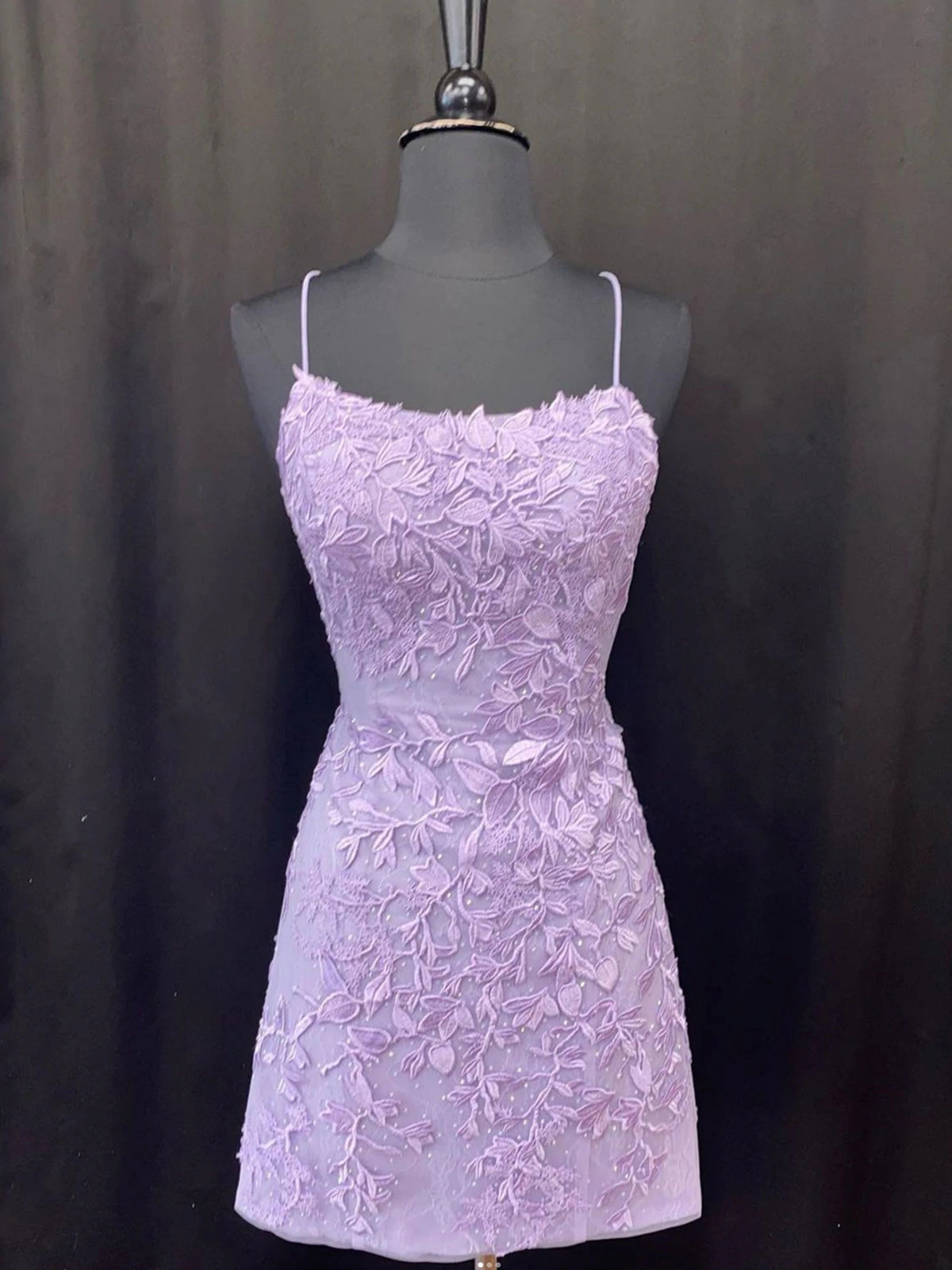Short Mermaid Lace Open Back Prom Dress Purple Formal Evening Dresses-BIZTUNNEL