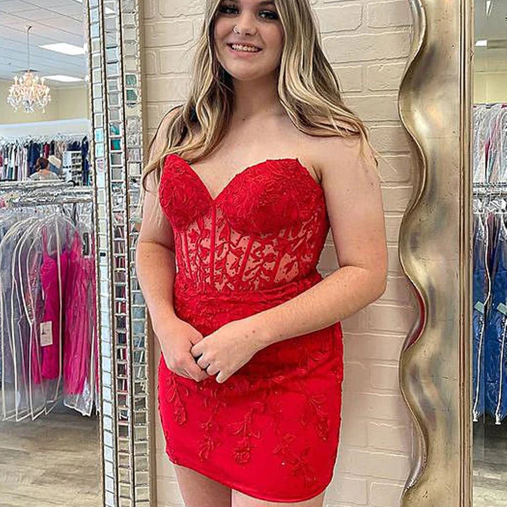 Short Mermaid Sweetheart Lace Prom Dress Red Homecoming Dresses Short Mermaid Sweetheart Lace Prom Dress Red Homecoming Dresses