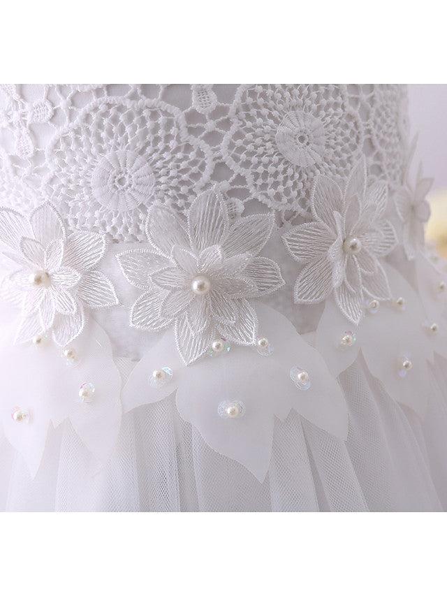 Short Princess Chiffon Flower Girl Dresses Tulle Jewel Neck Wedding Birthday Party Dresses-BIZTUNNEL