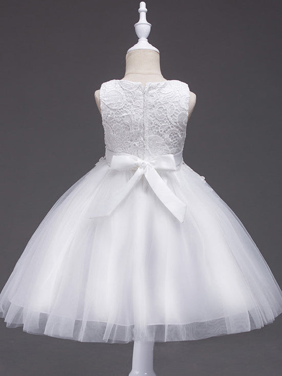Short Princess Lace Tulle Jewel Neck Wedding First Communion Birthday Flower Girl Dresses-BIZTUNNEL