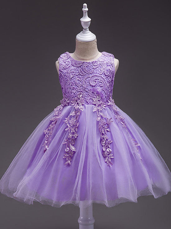Short Princess Lace Tulle Jewel Neck Wedding First Communion Birthday Flower Girl Dresses-BIZTUNNEL