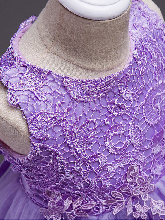 Princess Midi Lace/Tulle Jewel Neck Dress for Wedding/Birthday with Petal/Lace/Embroidery main image 0