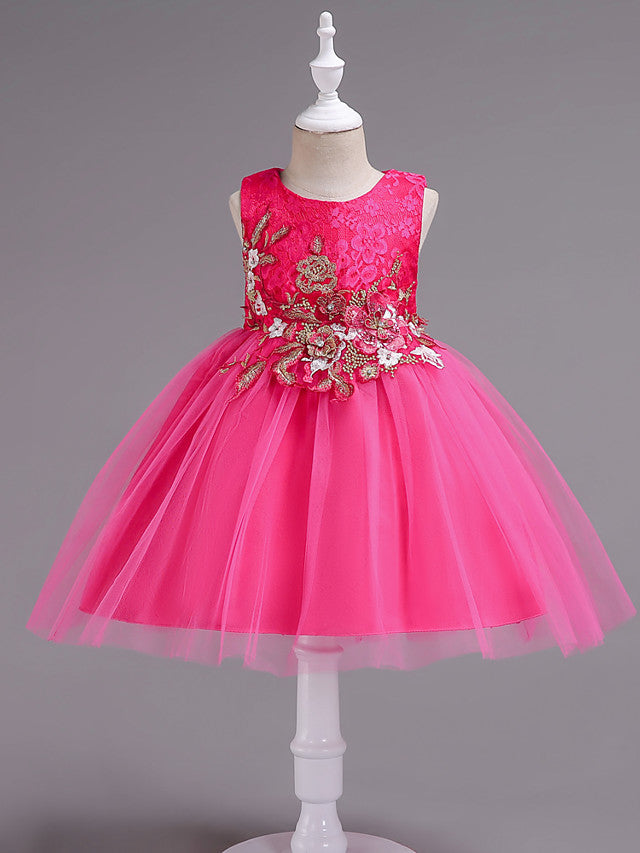 Short Princess Lace Tulle Sleeveless Jewel Neck Wedding Birthday Party Dresses-BIZTUNNEL