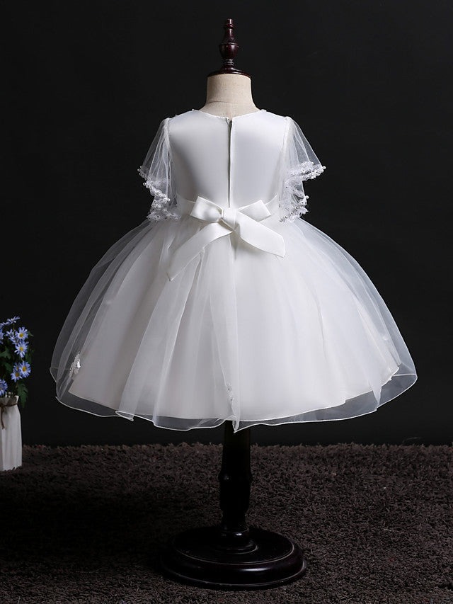 Short Princess Satin Tulle Flower Girl Dresses Wedding Birthday Party Dresses-BIZTUNNEL