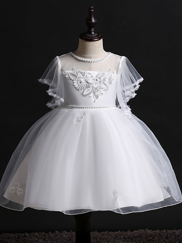 Short Princess Satin Tulle Flower Girl Dresses Wedding Birthday Party Dresses-BIZTUNNEL