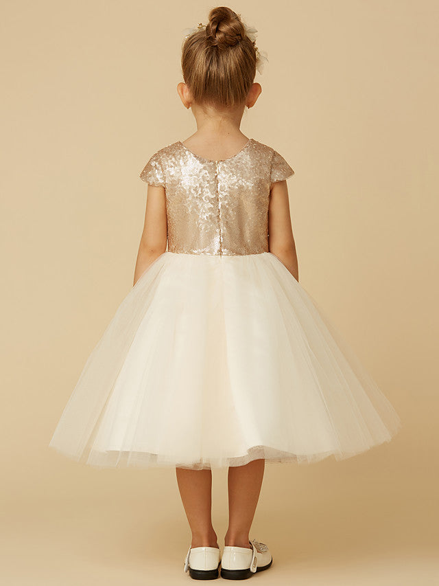 Short A-Line Tulle Off The Shoulder Wedding Birthday Pageant Flower Girl Dresses with Sleeves