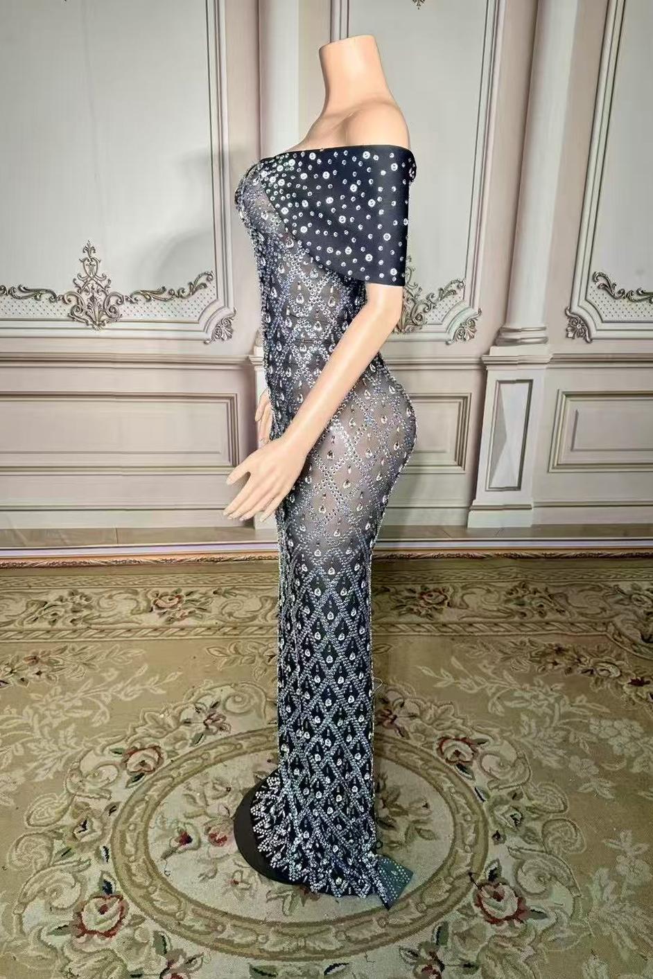 Short Sleeves V-Neck Sheath Long Prom Dress with Diamonds BIZTUNNEL Short Sleeves V-Neck Sheath Long Prom Dress with Diamonds BIZTUNNEL