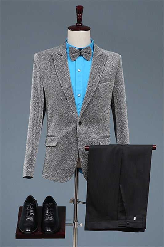 Philip Glamorous Silvery Peaked Lapel Two Pieces Sequins Prom Suits