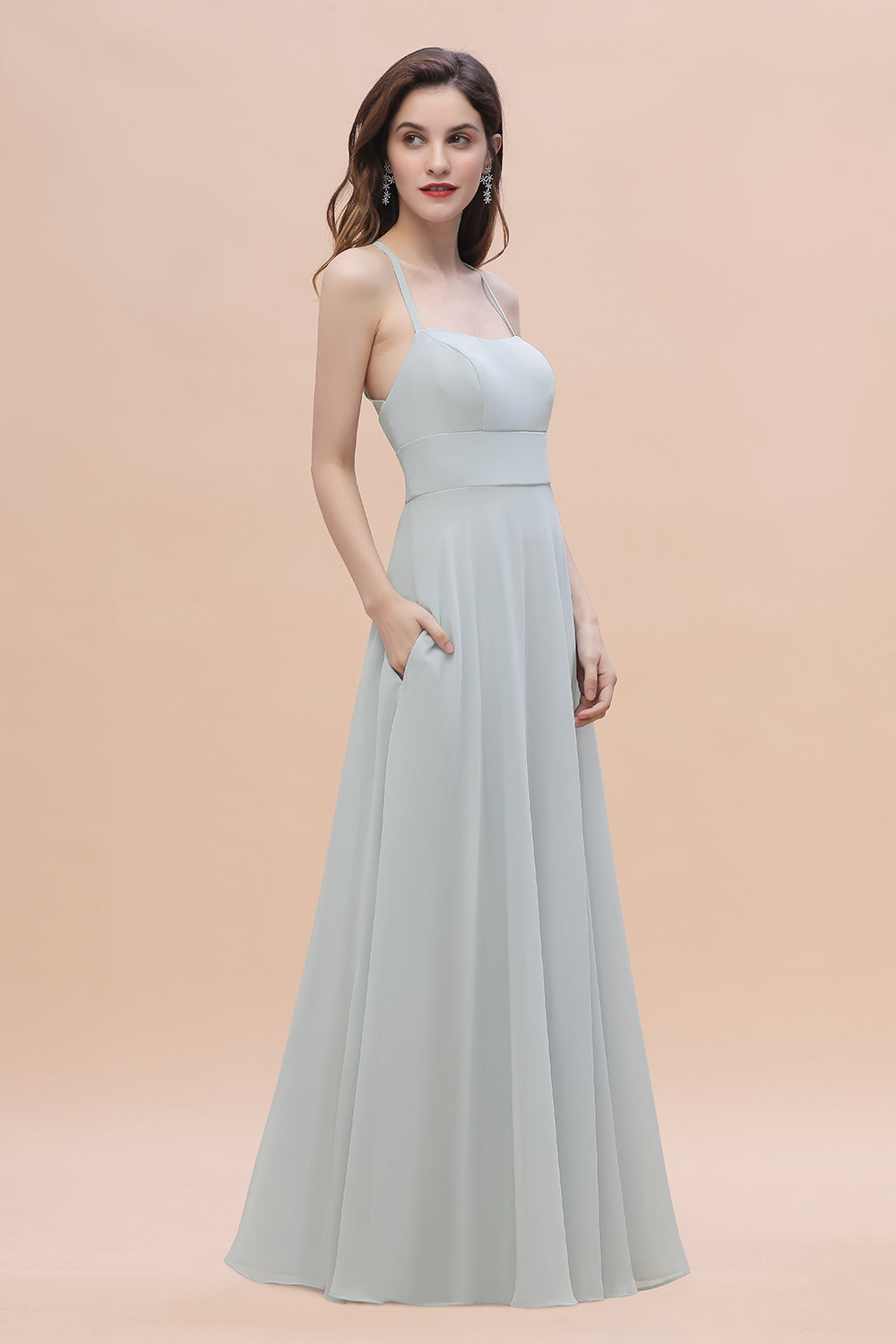 Simple A-Line Chiffon Halter Long Bridesmaid Dress With Pockets Simple A-Line Chiffon Halter Long Bridesmaid Dress With Pockets