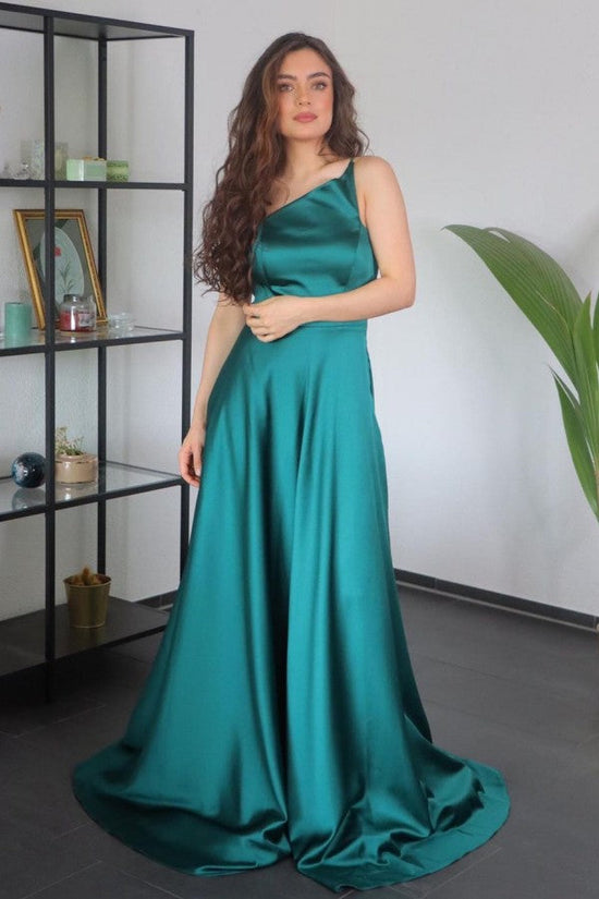 Load image into Gallery viewer, Simple A-line One Shoulder Satin Long Prom Dress-BIZTUNNEL
