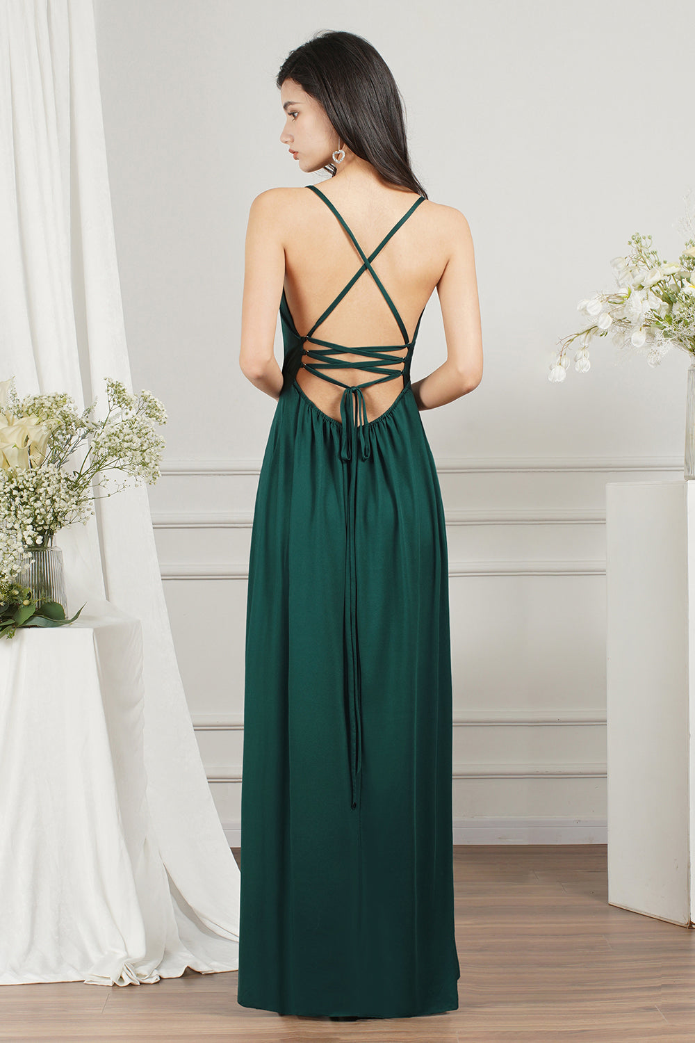 Simple A-line V-neck Backless Long Prom Dress With Slit BIZTUNNEL Simple A-line V-neck Backless Long Prom Dress With Slit BIZTUNNEL