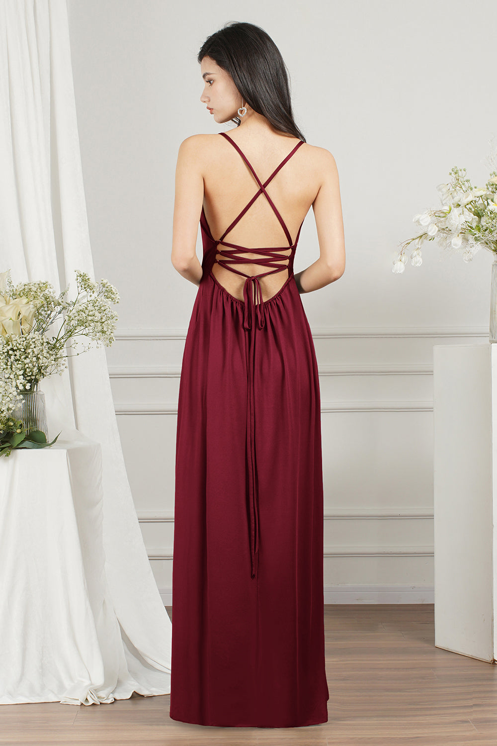Simple A-line V-neck Backless Long Prom Dress With Slit BIZTUNNEL Simple A-line V-neck Backless Long Prom Dress With Slit BIZTUNNEL