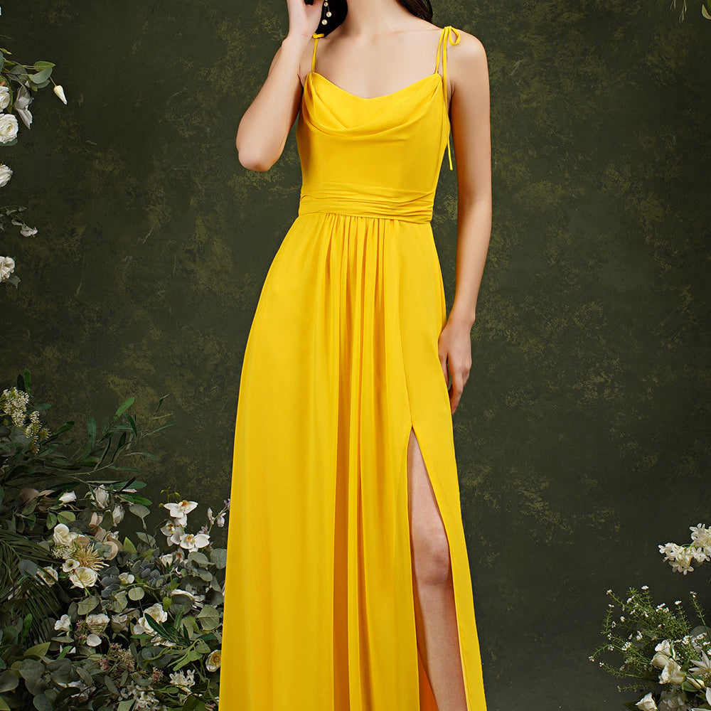 
                  
                    Simple Long A-Line Chiffon Spaghetti Straps Backless Bridesmaid Dress With Slit-BIZTUNNEL
                  
                