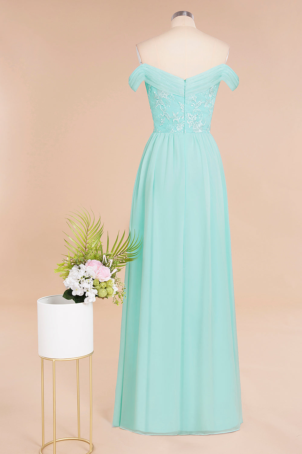 Simple Long A-line Ruffles Off-the-shoulder Bridesmaid Dress with Appl BIZTUNNEL Simple Long A-line Ruffles Off-the-shoulder Bridesmaid Dress with Appl BIZTUNNEL