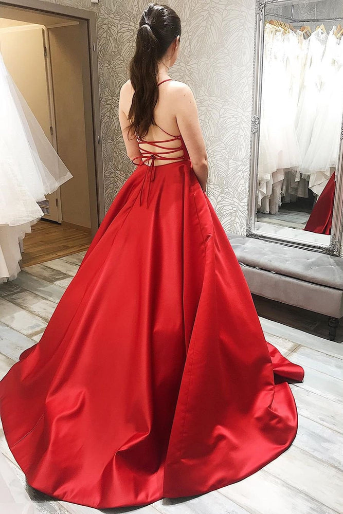 Simple Long A-line Spaghetti Straps Backless Satin Prom Formal Graduation Dresses Simple Long A-line Spaghetti Straps Backless Satin Prom Formal Graduation Dresses