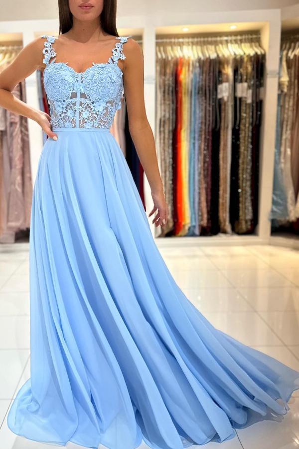 Simple Long A-line Sweetheart Chiffon Lace Backless Prom Dress with Slit Simple Long A-line Sweetheart Chiffon Lace Backless Prom Dress with Slit