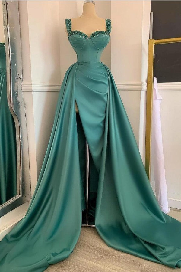 Simple Long A-Line Sweetheart Satin Prom Dress With Slit-BIZTUNNEL