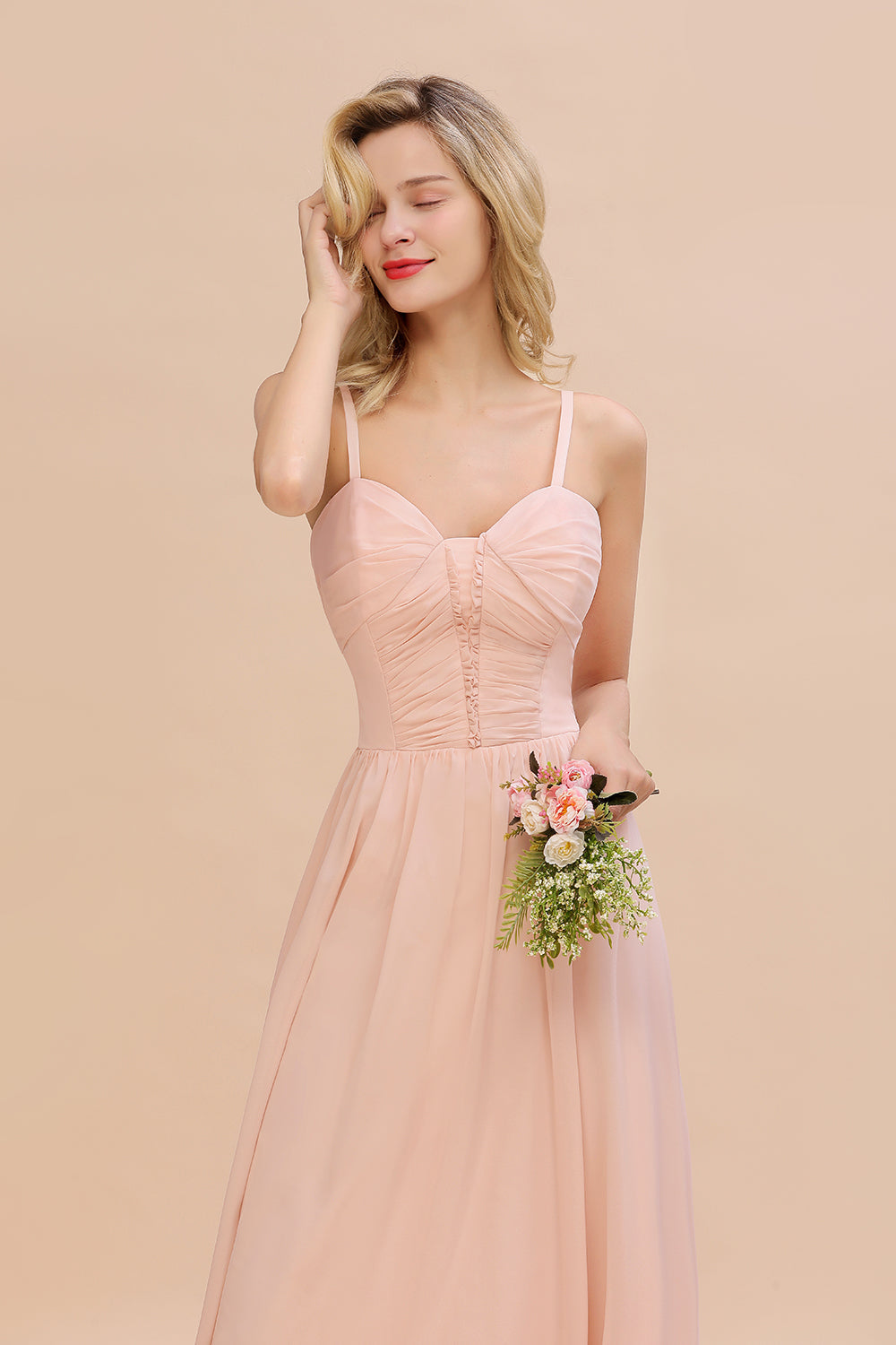 Simple Long Chiffon Spaghetti Straps Pink Bridesmaid Dress Simple Long Chiffon Spaghetti Straps Pink Bridesmaid Dress