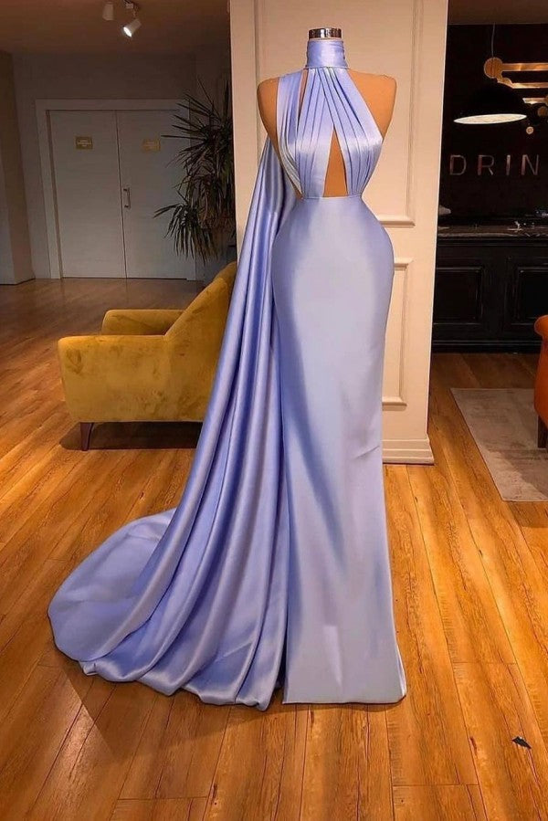 Load image into Gallery viewer, Simple Long Halter Mermaid Satin Prom Dresses With Ruffles-BIZTUNNEL
