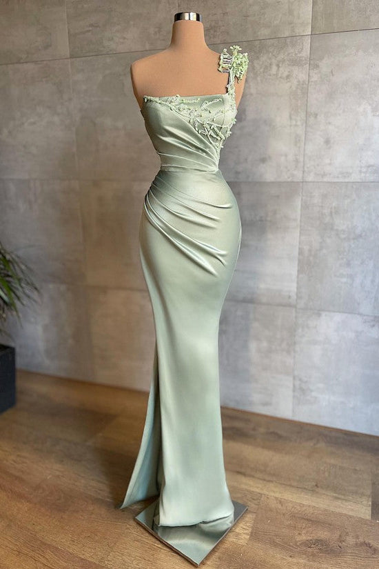 Simple Long Mermaid One Shoulder Satin Prom Dress-BIZTUNNEL