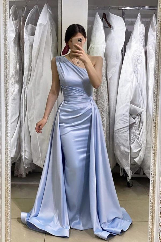 Simple Long Mermaid One Shoulder Satin Prom Dress-BIZTUNNEL