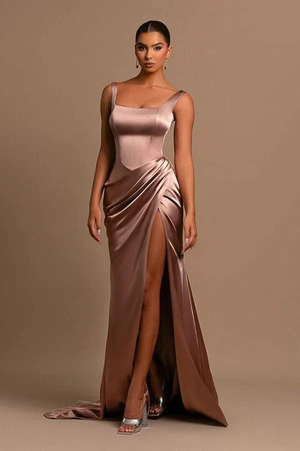 Simple Long Mermaid Straps Satin Sleeveless Formal Prom Dress With Sli BIZTUNNEL Simple Long Mermaid Straps Satin Sleeveless Formal Prom Dress With Sli BIZTUNNEL