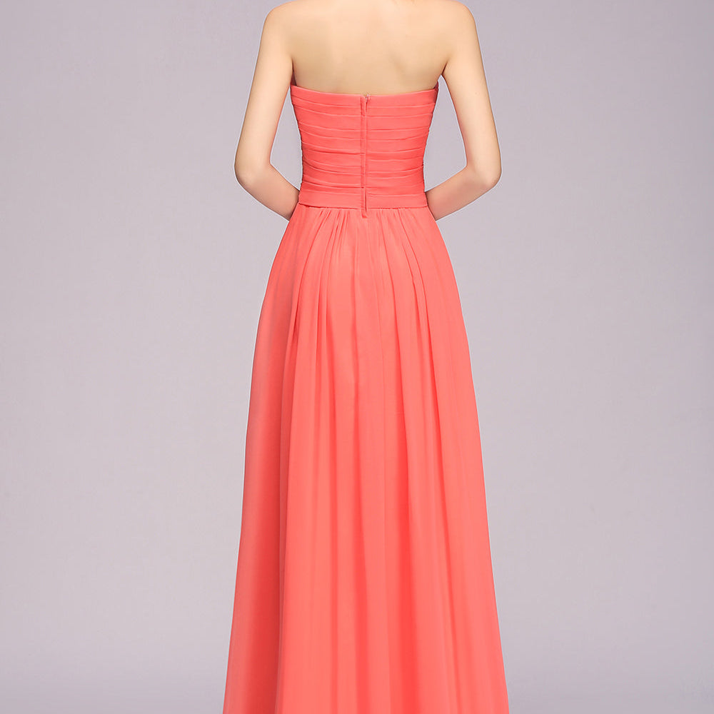 Simple Long Sweetheart Strapless A-line Bridesmaid Dress with Flower