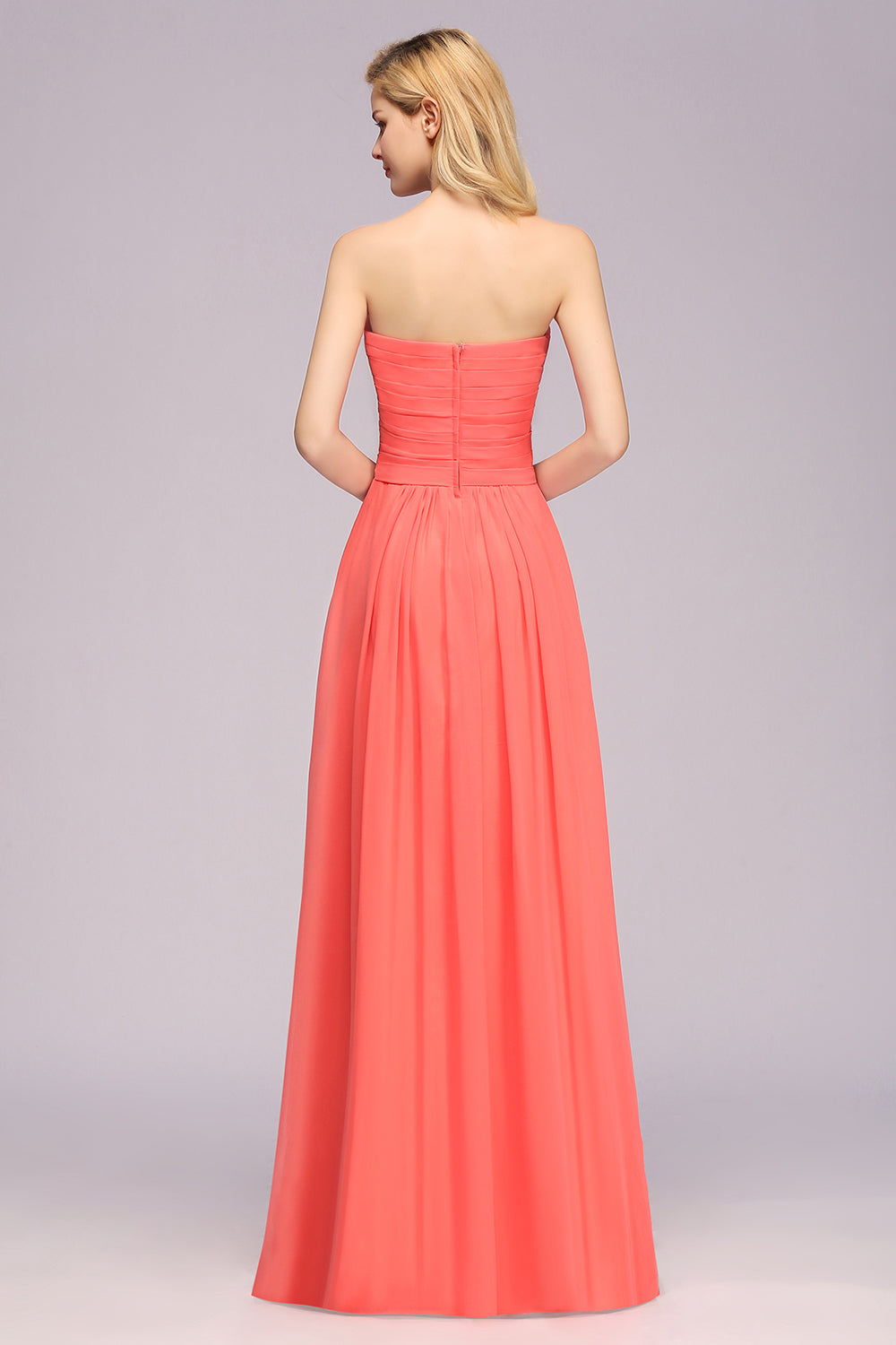 Simple Long Sweetheart Strapless A-line Bridesmaid Dress with Flower-BIZTUNNEL